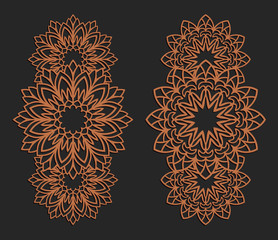 Laser cutting set. Wall panels. Jigsaw die cut ornaments. Lacy cutout silhouette stencils. Fretwork floral patterns. Vector template for paper cutting, metal and woodcut.