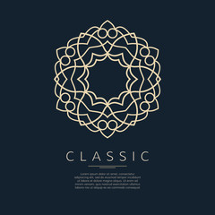 Golden vector logotype. Eastern outline logo with space for letter. Classic design.
