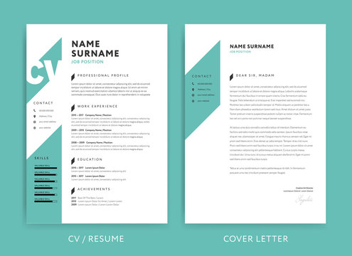 Creative CV / resume template teal green background color minimalist vector