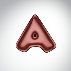 Glossy paint letter A. 3D render of bubble font with glint isolated on white background