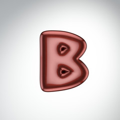 Glossy paint letter B. 3D render of bubble font with glint isolated on white background
