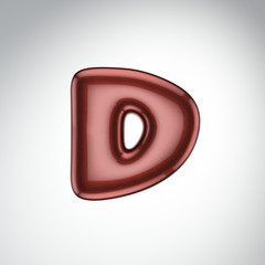 Glossy paint letter D. 3D render of bubble font with glint isolated on white background