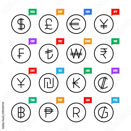 Currency Signs Money Vector Icons Us Dollar Uk Pound Euro Money Vector Icons Us Dollar Uk Pound Euro Anese Yen Swiss Franc Turkish Lira South Korean Won Indian Ru Chinese Yuan Israel Sheqel Kip