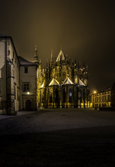 Romantic view of the night city of Prague in winter. Prague, Czech Republic
