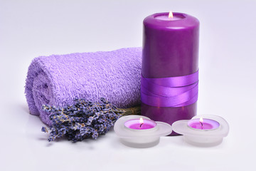 Fototapeta na wymiar Lavender with candles