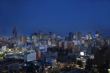 Naklejka premium Widok miasta Sendai w nocy