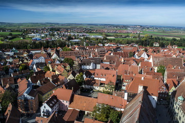 View from the tower on the red roofs of the village in Germany