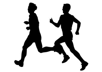 Athletes in a sporty uniform running a marathon on a white background