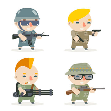 Battle war rpg game soldier heroes gunman rifleman sniper character vector icons set flat design vector illustration