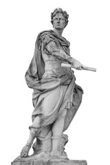Roman emperor Julius Caesar statue isolated over white background - obrazy, fototapety, plakaty