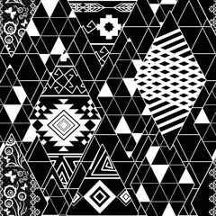 Fototapeta premium Seamless abstract geometric black and white pattern. Pechvork.