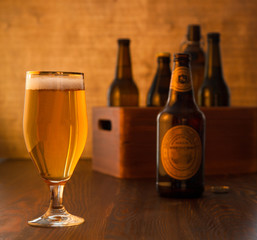Craft beer on wooden table