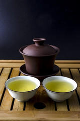 gaiwan for Chinese tea ceremony and two cups of tea