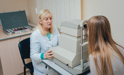Consultation with an ophthalmologist. Eye examination at the clinic.