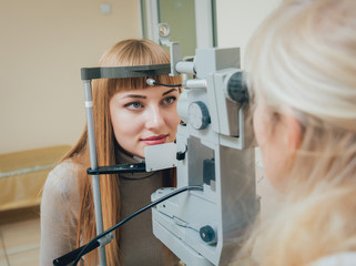 Consultation with an ophthalmologist. Eye examination at the clinic.