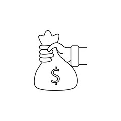 hand holds a bag of money icon. Element of banking icon for mobile concept and web apps. Thin line  icon for website design and development, app development. Premium icon