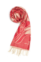 red and gold women's scarf with pattern isolated on white