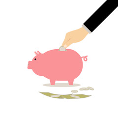 Hand Saving with Piggy Bank Insert Coin Vector