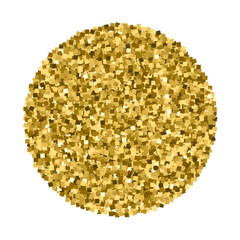 Gold glitter texture circle isolated on white. Amber particles color. Celebratory background. Golden explosion of confetti. 