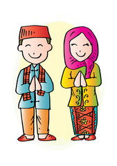  Cartoon costume. Betawi,  Jakarta,  Indonesian traditional clothes.