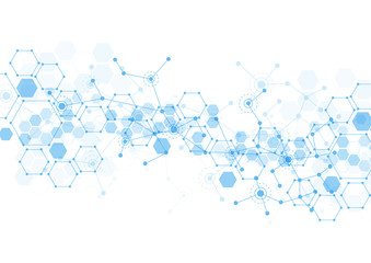 Abstract hexagonal molecular structures in technology background and science style. Medical design. Vector illustration