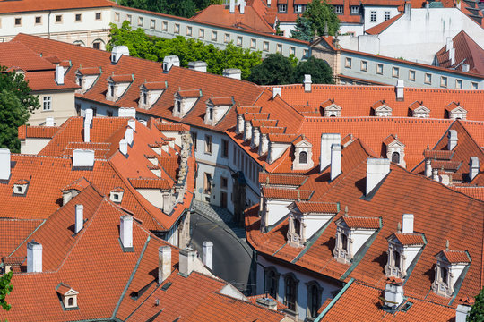 View over historical building in Prague from above