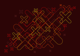 Crosses contour abstract background in warm colors