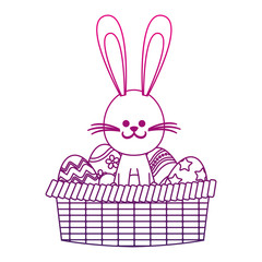 Cute rabbit on basket with easter eggs icon vector illustration graphic design