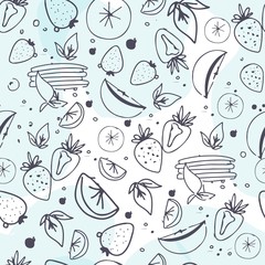 Fruit seamless pattern. Juice, detox water hand drawn background 