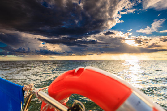 Fototapeta Sea view from yacht, sunny weather