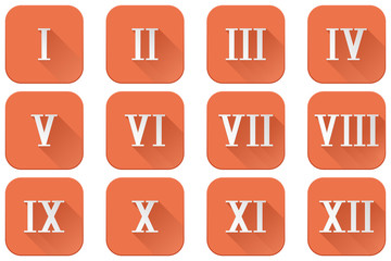 Roman numerals. Orange square icons