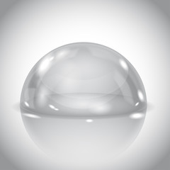 Glass dome. Shiny transparent semi sphere on gray background