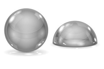 Glass ball and blue dome. Gray sphere and semi-sphere