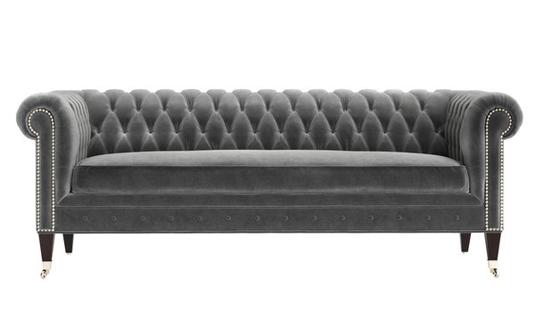 Classic Tufted Sofa Isolated On White Background.Digital Illustration.3d Rendering