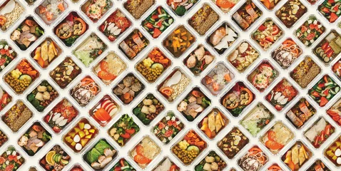 Crédence de cuisine en verre imprimé Manger Set of take away food boxes at white background