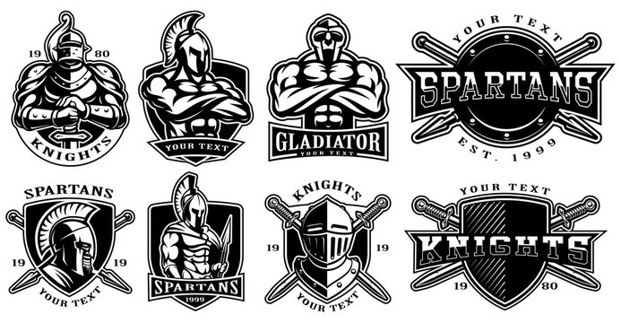 Set of badges with ancient warriors (for white background)