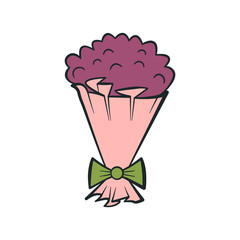 Violet Bouquet of flowers bow-knot contour