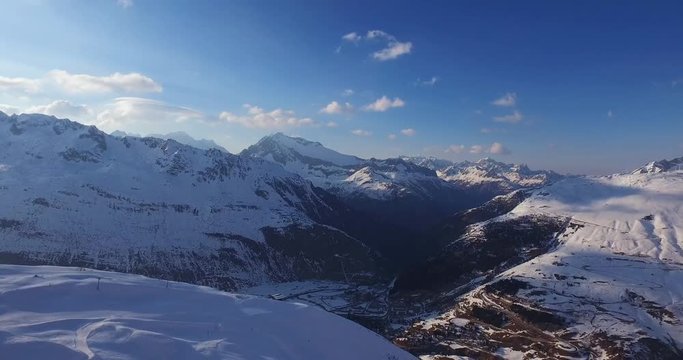 Amazing view of mountain landscape in the Swiss Alps in winter. Panoramic shot