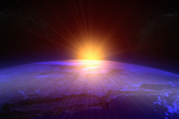 Fototapeta premium 3D rendering of a sunset / sunrise from space