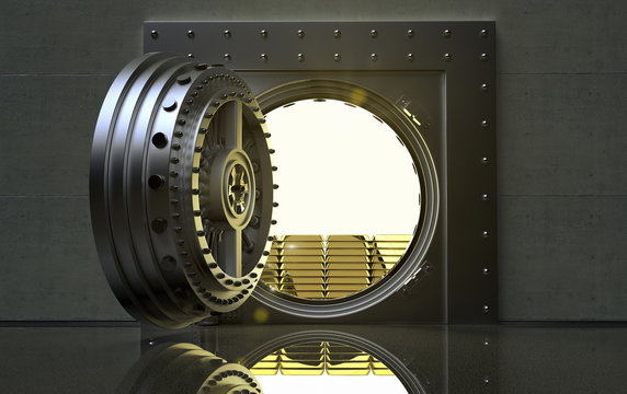 3D rendering of a bank Vault with gold bars inside