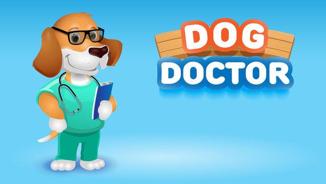 Dog doctor cute cartoon animal.Vector clip art illustration.