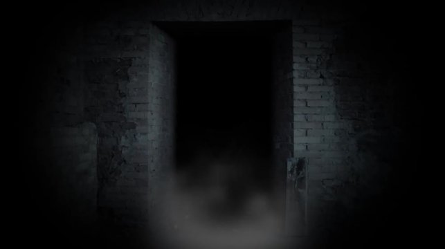Ghost girl in doorway. A terrible ghost.