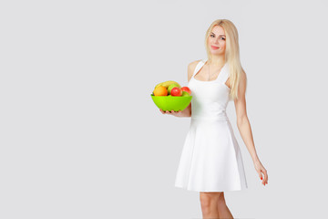 woman with fresh fruits. diet