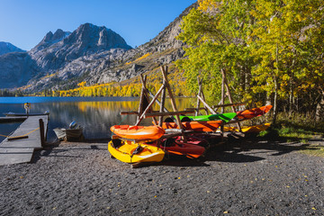 Kayaks waiting to be rented - Silver Lake - Mammoth California  