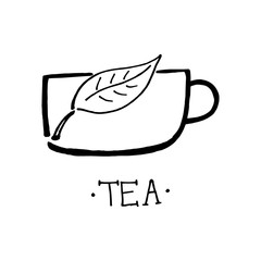 Tea logo design. Design for packaging, tea shop, drink menu, homeopathy and health care products. Hand drawn design.