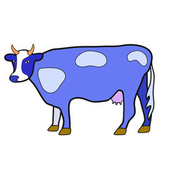A cow with an udder. Illustration in purple tones. Isolated image on white background. Vector.