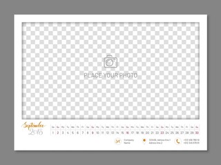 Simple wall calendar September 2018 year, flat, isolated. Plain annual chart in minimalistic design. Calendar vector template