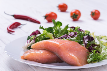 Raw salmon steak