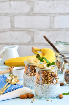 Yogurt with chia seeds, granola and banana for breakfast. Good morning!