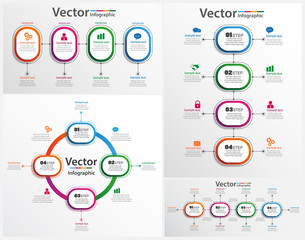 Collection of colorful infographic can be used for workflow layout, diagram, number options, web design. Infographic business concept with options, parts, steps or processes. Vector Eps 10